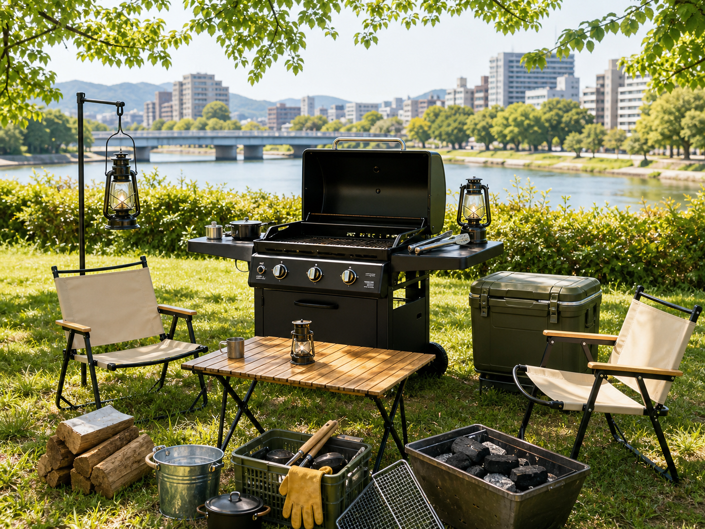 BBQ機材レンタルの屋外セット